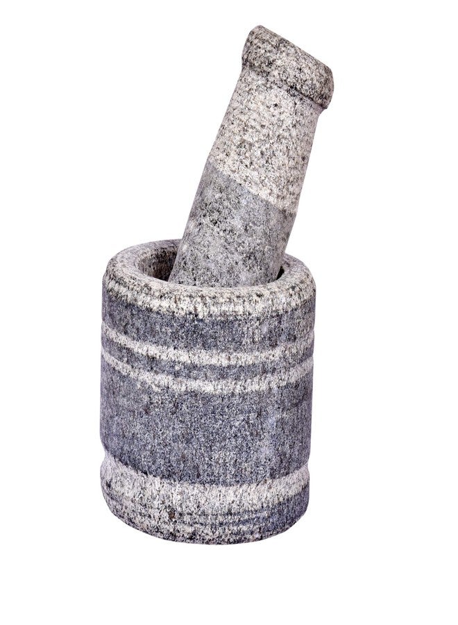 EZAHK Mortar and Pestle Set for Spices, Okhli Masher, Khalbatta, Kharal, Mixer, Natural & Traditional Grinder and Musal, Well Design for Kitchen, Home, Herb (4 in) - Image 1
